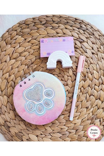 Pembe Çarşı Round Plush Small Notebook & Pen & Rainbow Note Holder