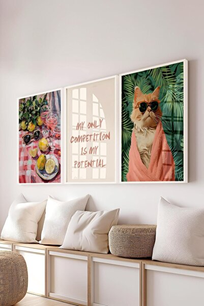 Postifull Maximalist Painting Set, 3Pcs White Frame and Poster - Bedroom, Kitchen, Living Room Wall Decoration