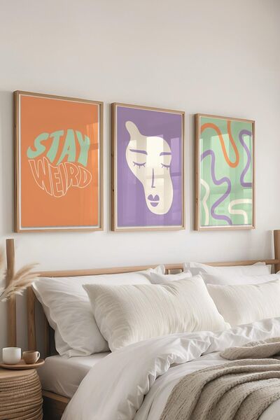 Postifull Πολύχρωμο Σετ Πίνακων, 3 Ξύλινα Πλαίσια και Αφίσες - Διακόσμηση Τοί...