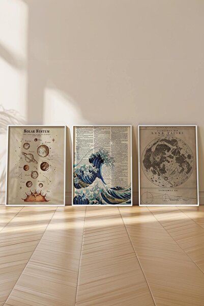 Postifull Vintage Painting Set, 3Pcs White Frame and Poster - Bedroom, Kitchen, Living Room Wall Decoration