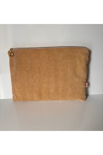 BABY KANGAROO Beige Velvet - 13 Inch Laptop Lined Quilted Computer Bag