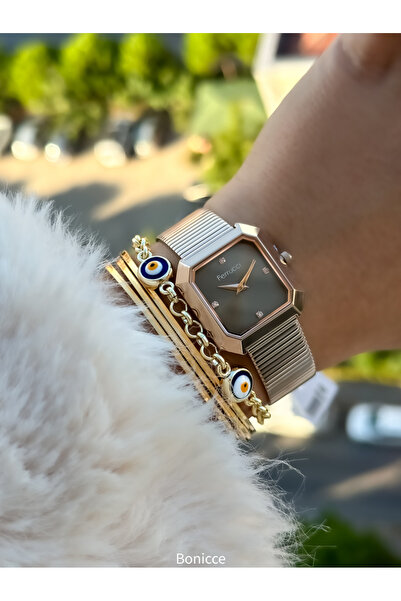 Ferrucci ساعة يد نسائية مزدوجة اللون مع سوار هدية