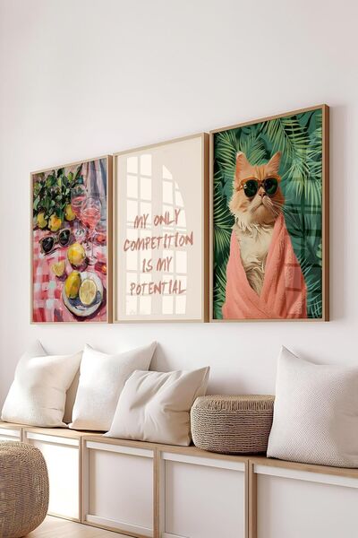 Postifull Maximalist Tablo Seti, 3 Adet Ahşap Çerçeve ve Poster - Yatak Odası, Mutfak, Salon Duvar Dekorasyon