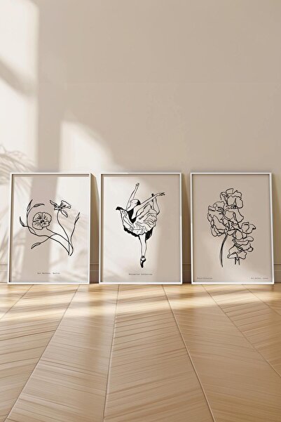 Postifull Minimalist Painting Set, 3Pcs White Frame and Poster - Bedroom, Living Room, Kitchen Wall Decor