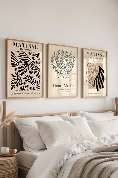 Postifull Matisse Painting Set,3Pcs Wooden Frame with Art Series Poster - Bedroom, Kitchen, Living Room Decor