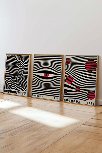 Postifull Bauhaus Tablo Seti, 3 Adet Ahşap Çerçeve ve Poster - Yatak Odası, Mutfak, Salon Duvar Dekorasyon