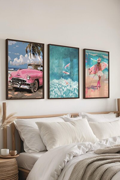 Postifull Summer Themed Painting Set,3 Pcs Black Frame and Poster - Bedroom, Living Room, Kitchen Wall Decor