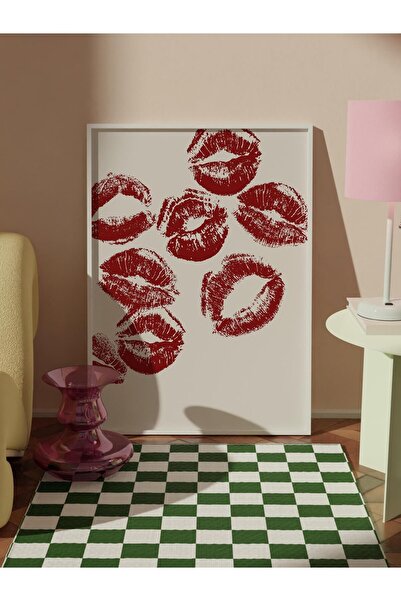 Postifull Kırmızı Vintage Tablo Seti, 3 Adet Beyaz Çerçeve ve Poster - Salon, Mutfak, Yatak Odası Duvar Dekor