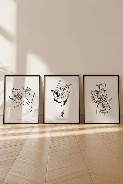 Postifull Minimalist Tablo Seti, 3 Adet Siyah Çerçeve ve Poster - Yatak Odası, Salon, Mutfak Duvar Dekoru