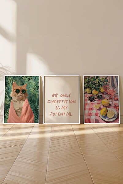 Postifull Maximalist Painting Set, 3Pcs White Frame and Poster - Bedroom, Kitchen, Living Room Wall Decoration