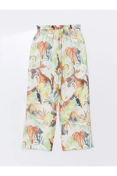 LC Waikiki LcwVisionGreen Patterned Linen Look Elastic Waist Women's Pants