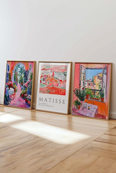 Postifull Matisse Tablo Seti, 3 Adet Ahşap Çerçeve ve Sanat Serisi Poster - Yatak Odası, Mutfak, Salon Dekoru