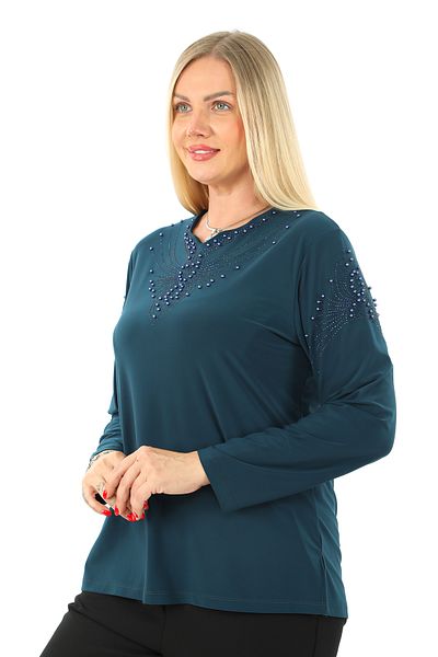 AfifeCOLLECTİON Μπλούζα με κέντημα με γιακά Άνετη κομψή μπλούζα με πέτρες με μοτίβο με άμμο