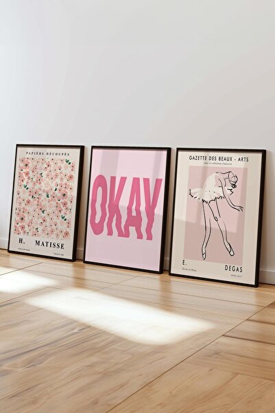 Postifull Pink Painting Set,3 Pcs Black Frame and Poster - Decor for Bedroom, Kitchen, Living Room Wall Decor
