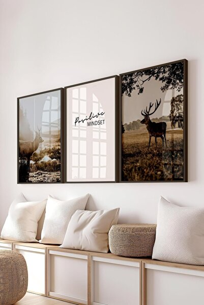 Postifull Rustic Vintage Tablo Seti, 3 Adet Siyah Çerçeve ve Poster - Salon, Mutfak, Yatak Odası Duvar Dekor