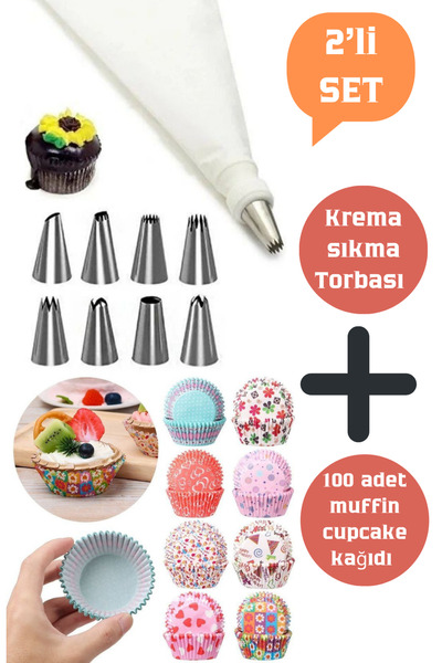 BRE HOME Krema Torbası Seti 100'lü Cupcake Muffin Kapsül Seti
