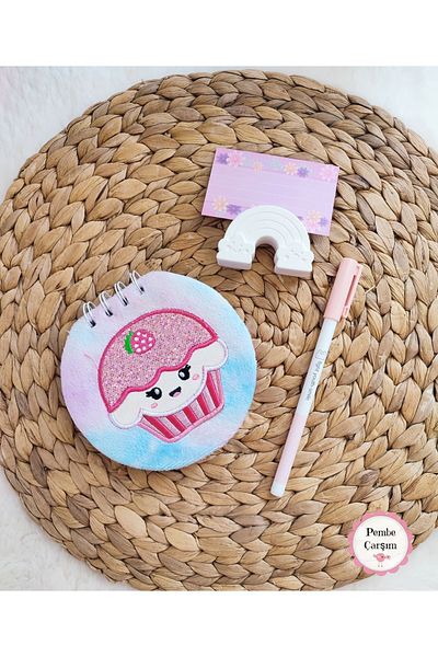 Pembe Çarşı Round Plush Small Notebook - Pen and Rainbow Note Holder