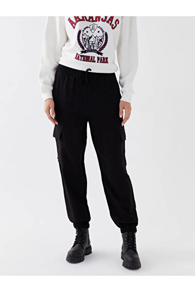 LC Waikiki LCW Vision Yeni Siyah Beli Lastikli Standart Fit Kadın Kargo Pantolon