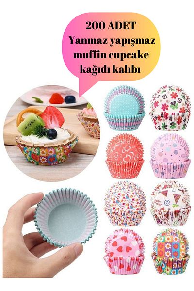 BRE HOME 200 Pieces Patterned Colorful Muffin Cupcake Mold - Capsule, Fireproof and Non-stick