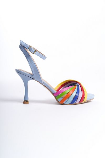 ZİESCE PANTOFI SANDALE CU TOC SUBTIRE MULTICOLORE ALBASTRU ICE CU BRETELE ÎN CRUCE