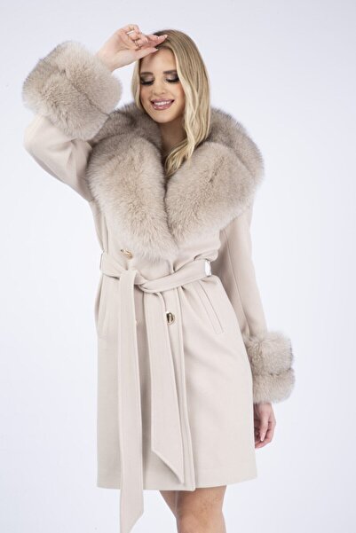 SAMUEL RHAWİ Luxury Coat with Fur Detail on Sleeves and Collar