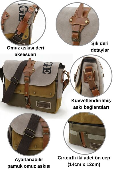 Cappadocia Vintage 4046 Antiochia Shoulder Postman Beige Mustard Coffee School Briefcase Waterproof Waxed Canvas Laptop Bag