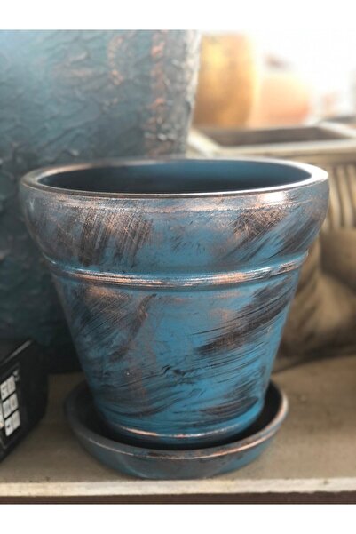 egesaksı Bakır Eskitmeli Küf Mavisi Battal Boy Italyan Saksı