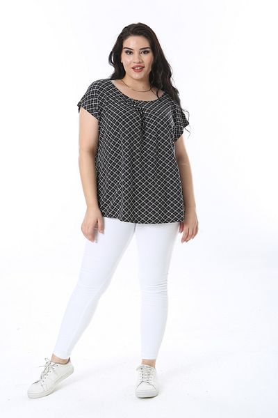 Şans Plus Size Black Pleated Blouse - Low Sleeve 65n38212