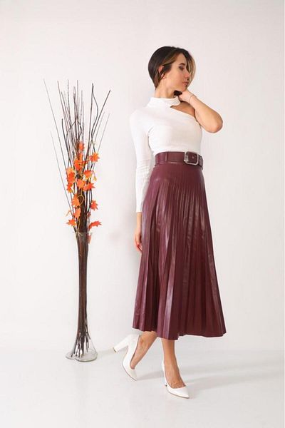 MB-MODA BİZİMLE Fusta cu curea plisată din piele