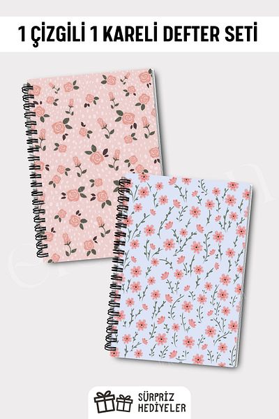 Eldesen Tasarım A5 Size 50 Sheets 100 Pages - Checked and Lined 2-Piece Notebook Set