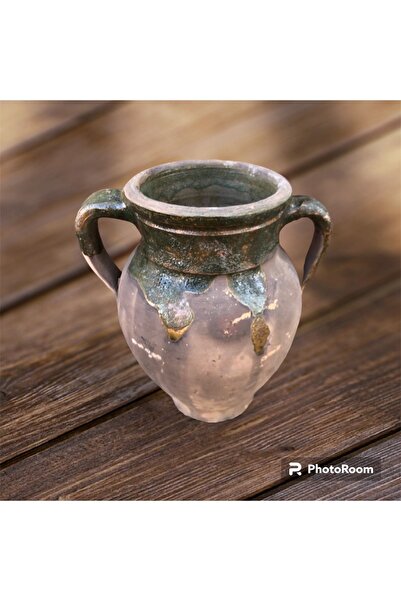 egesaksı Çift saplı yeşil sırlı eskitme küp