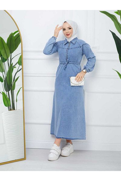 VOLT CLOTHİNG Kadın Tesettür Kot Elbise