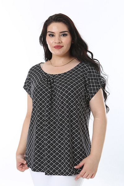 Şans Plus Size Black Pleated Blouse - Low Sleeve 65n38212