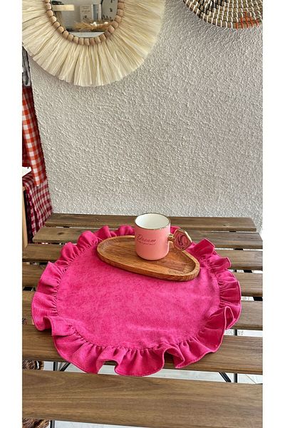 Decamor home 2-piece Fuchsia Pink Care Free Fabric - Round Ruffle American Service Decorative Cover