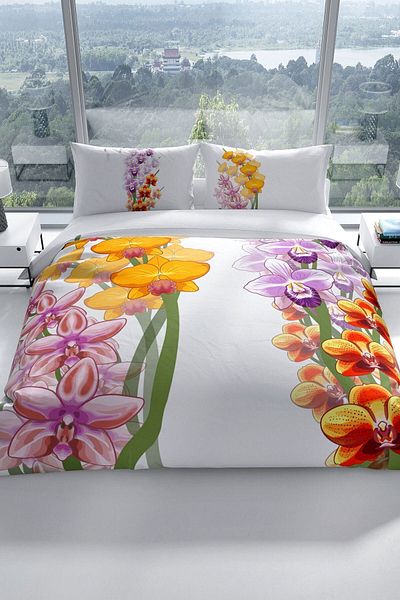PerlaSera Orchid 3d Cotton Satin Double Duvet Cover Set