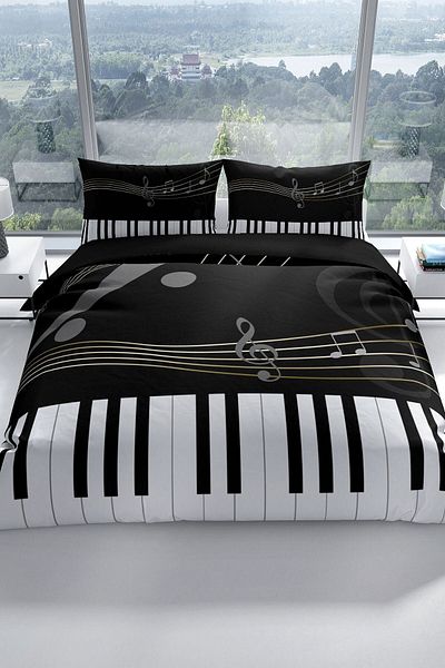 Cattleya Piano 3d Cotton Satin Double Duvet Cover Set