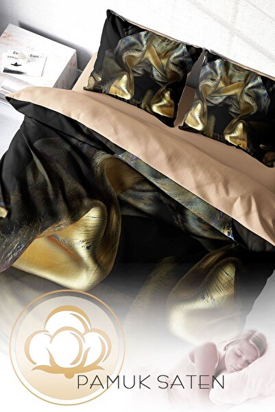 PerlaSera 3D Спеціальний дизайн - Двоспальний комплект постільної білизни з бавовняного сатину, Gold Cover
