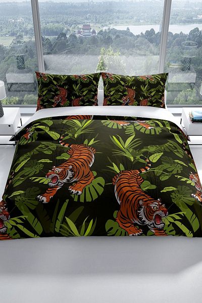 PerlaSera Tigers 3d Cotton Satin Double Duvet Cover Set