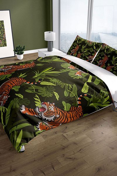 PerlaSera Tigers 3d Cotton Satin Double Duvet Cover Set