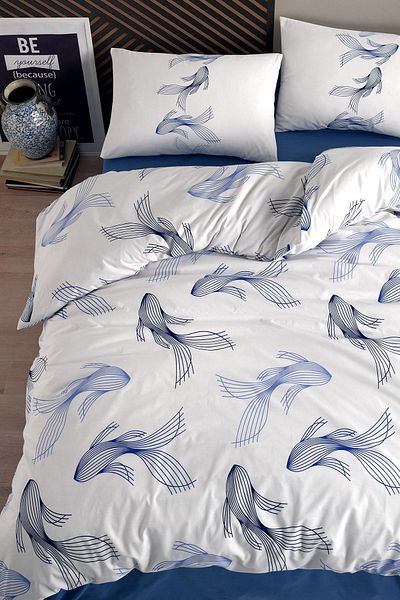 Cote Blanc Barbella Blue - Set cuvertură supradimensionată din bumbac 100%