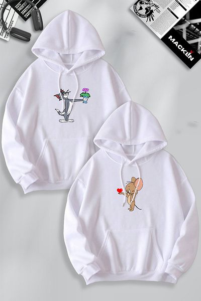 macklin Set de 2 hanorace cu glugă cu imprimeu Tom și Jerry cu imprimeu floral iubit