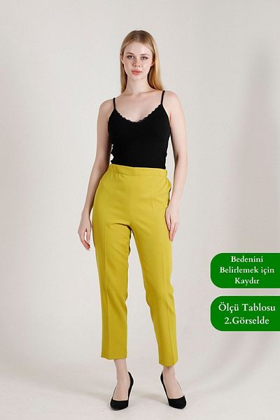 Balenbi High Waist Lycra Oliv Woven Women's Trousers - Carrot Leg 1005