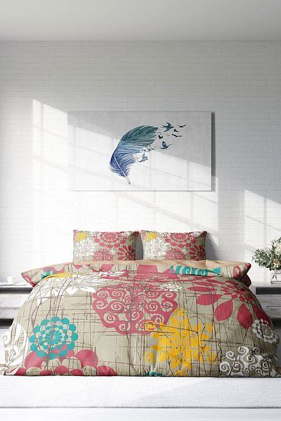 MonoHome Past Tense Flowers - Set de husă de pilota dublă din satin 100% bumbac