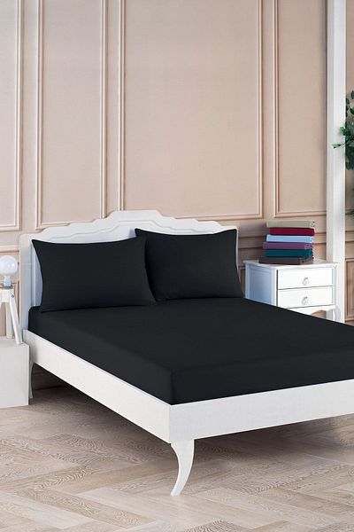 Cote Blanc Black Double 100% Cotton Elastic Sheet Set - 160x200