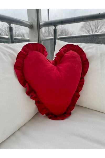 Decamor home Red Ruffled Heart Vintage Filled Throw Pillow Valentine's Day