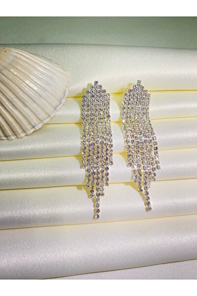 Furtek Aksesuar Kadın Karya Model Sallantılı Taşlı Parıltı Abiye Küpe Günlük Düğün Nişan