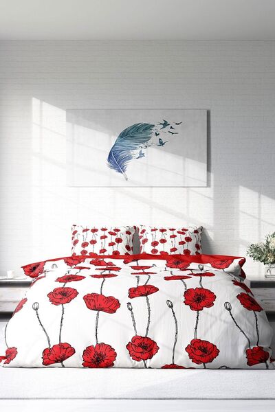 PerlaSera Double Duvet Cover Set, Dense Weave Cotton Satin, 3D Special Design Rosebud