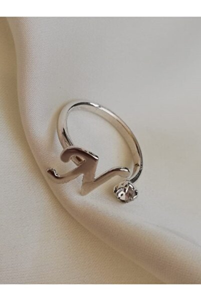 Judas Takı خاتم نسائي فضي قابل للتعديل بحروف N - حجر واحد