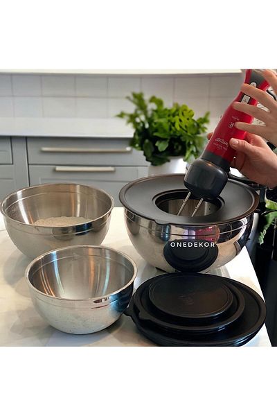 Onedekor Karat 16-20-24cm Steel 9pcs Grater Mixing Bowl