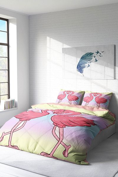 PerlaSera 3D Custom Design - Double Duvet Cover Set, Tightly Woven Cotton Satin, Loving Birds